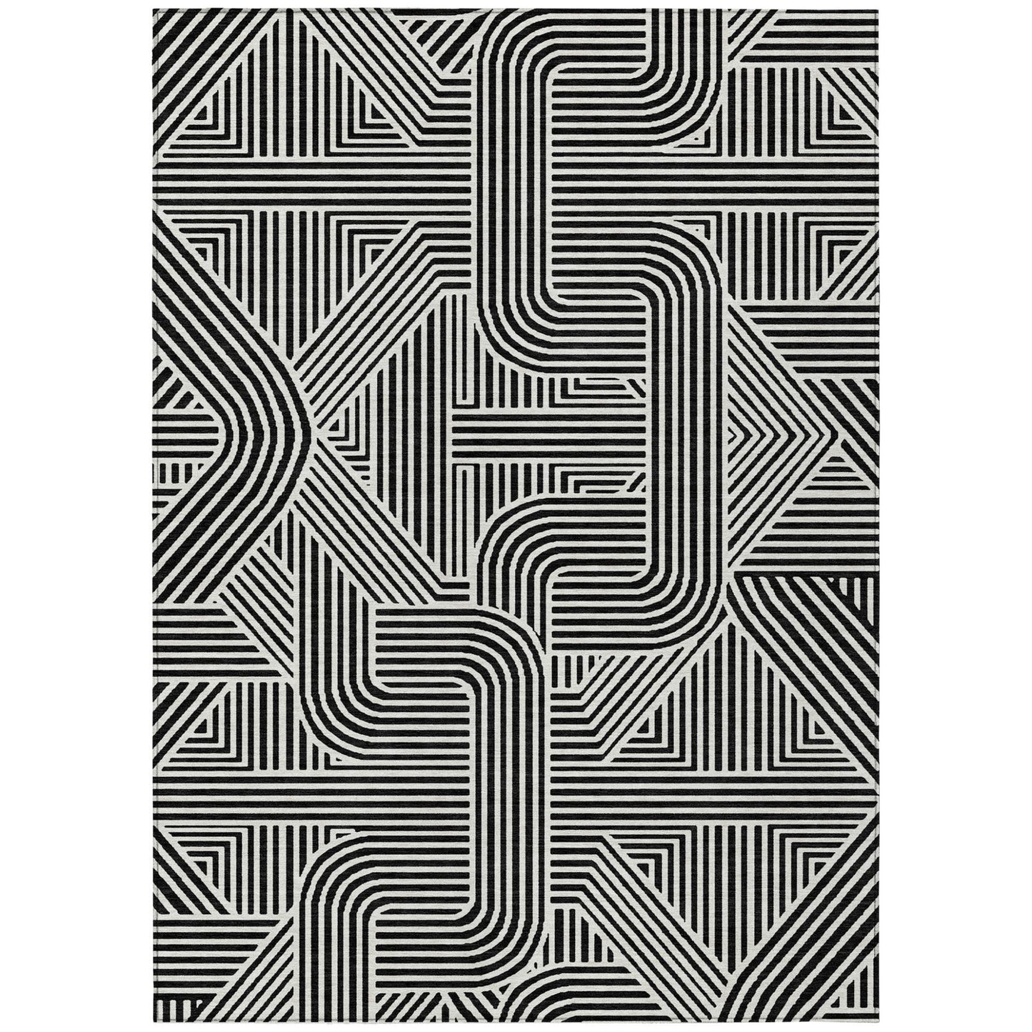 Tabselect Home Line 8' X 10' Black And Ivory Abstract Washable Indoor Outdoor Area Rug