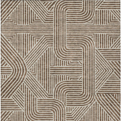 Tabselect Home Line 5' X 8' Brown And Beige Abstract Washable Indoor Outdoor Area Rug
