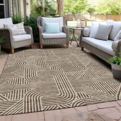 Tabselect Home Line 5' X 8' Brown And Beige Abstract Washable Indoor Outdoor Area Rug