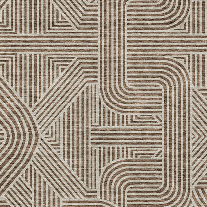 Tabselect Home Line 5' X 8' Brown And Beige Abstract Washable Indoor Outdoor Area Rug