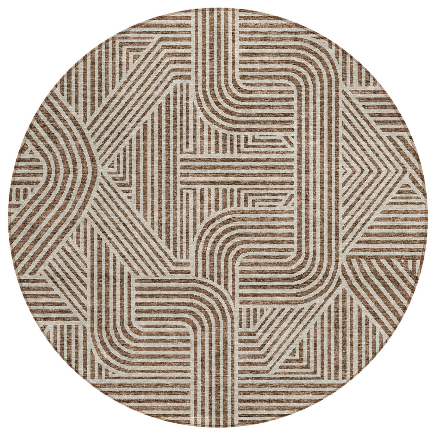 Tabselect Home Line 8' Brown And Beige Round Abstract Washable Indoor Outdoor Area Rug