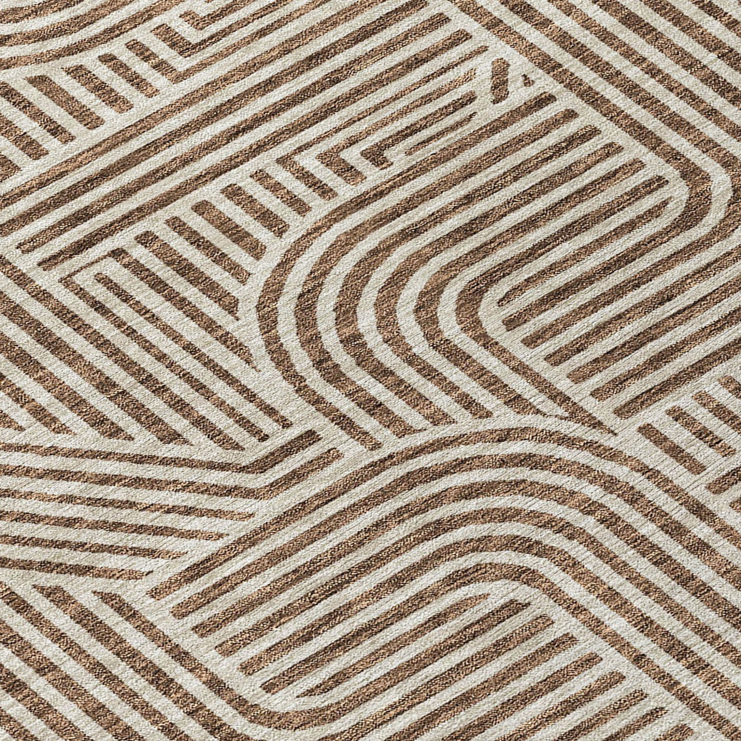 Tabselect Home Line 8' Brown And Beige Round Abstract Washable Indoor Outdoor Area Rug