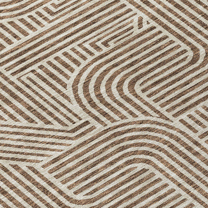 Tabselect Home Line 8' Brown And Beige Round Abstract Washable Indoor Outdoor Area Rug