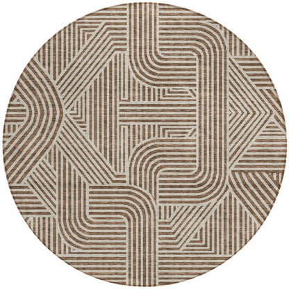 Tabselect Home Line 8' Brown And Beige Round Abstract Washable Indoor Outdoor Area Rug