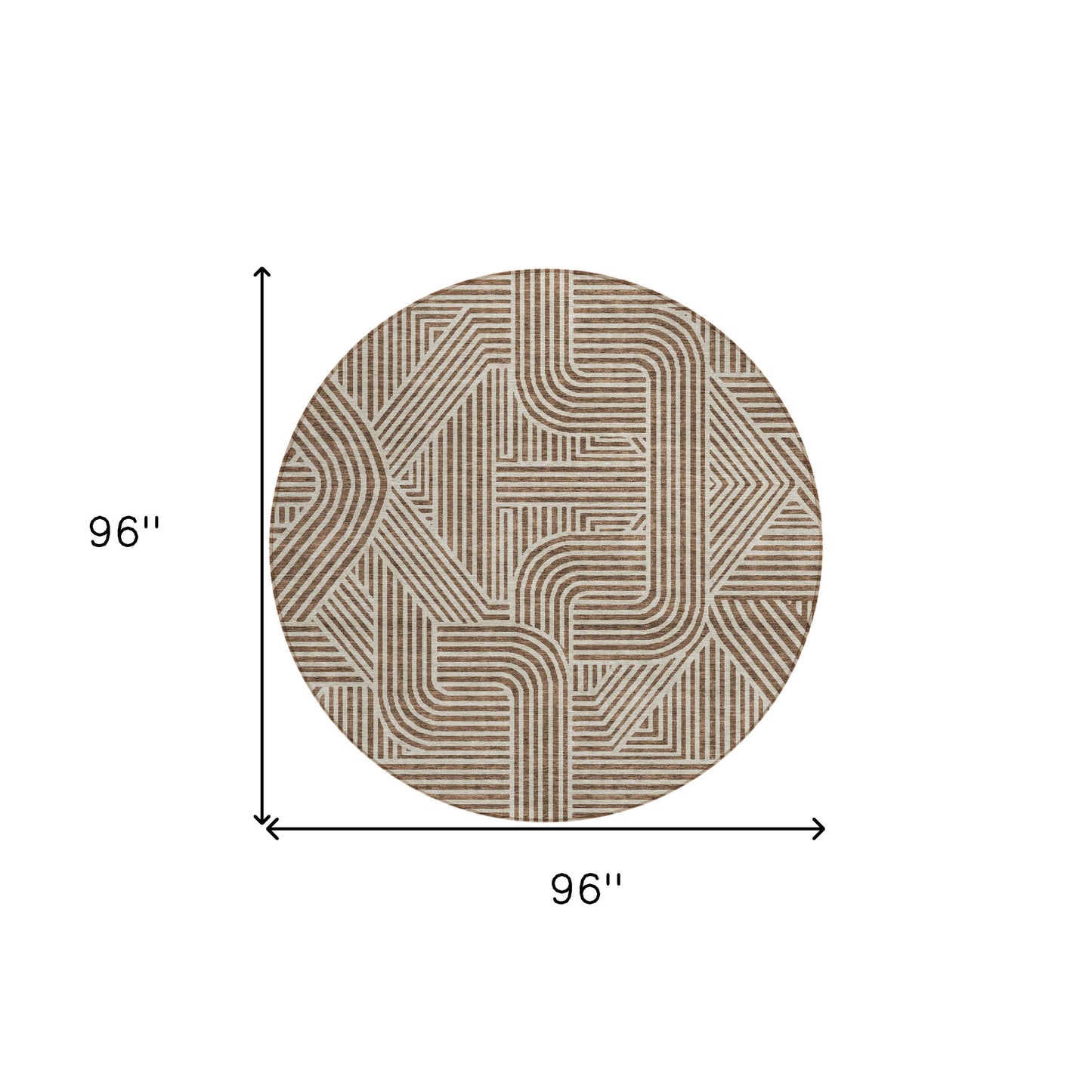 Tabselect Home Line 8' Brown And Beige Round Abstract Washable Indoor Outdoor Area Rug