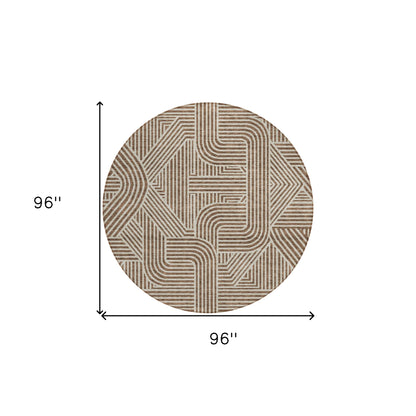 Tabselect Home Line 8' Brown And Beige Round Abstract Washable Indoor Outdoor Area Rug
