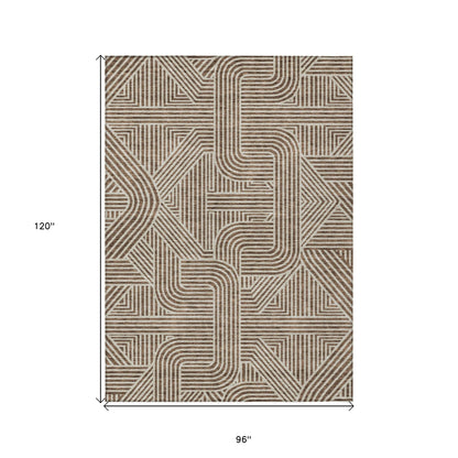 Tabselect Home Line 8' X 10' Brown And Beige Abstract Washable Indoor Outdoor Area Rug