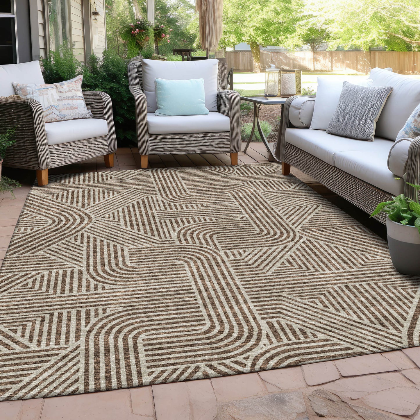 Tabselect Home Line 8' X 10' Brown And Beige Abstract Washable Indoor Outdoor Area Rug