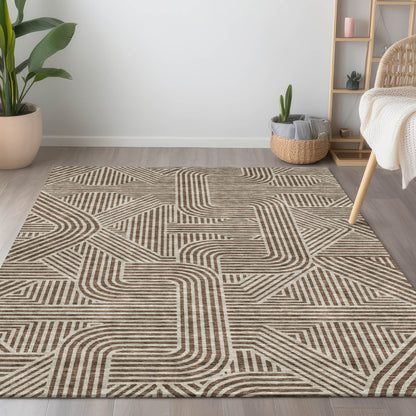 Tabselect Home Line 8' X 10' Brown And Beige Abstract Washable Indoor Outdoor Area Rug