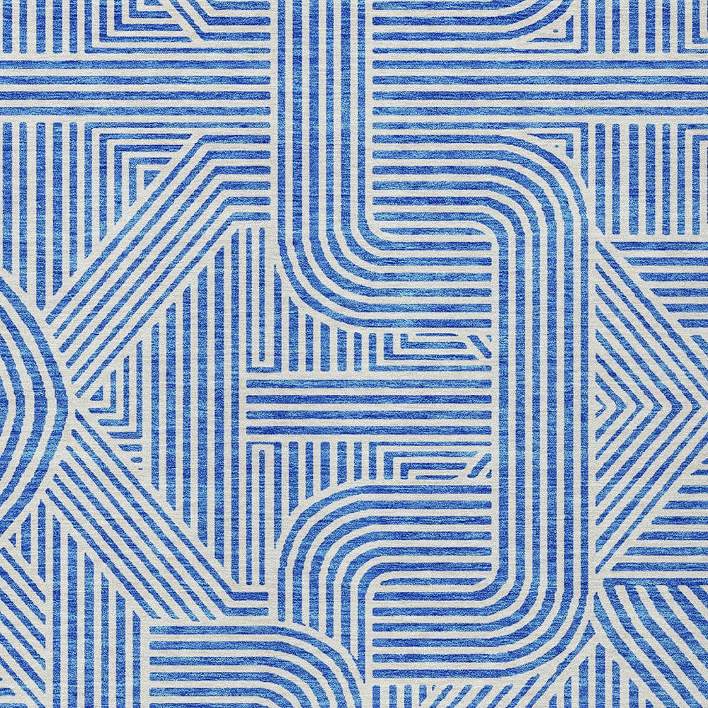 Tabselect Home Line 5' X 8' Blue And Ivory Abstract Washable Indoor Outdoor Area Rug