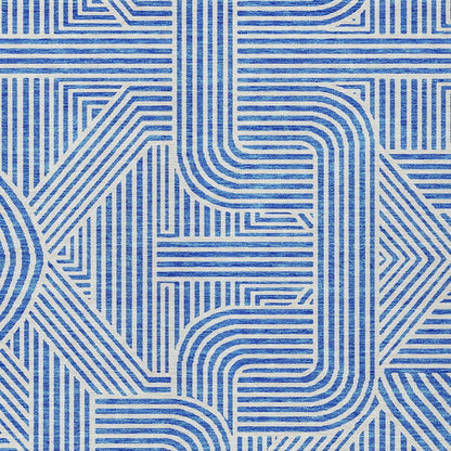 Tabselect Home Line 5' X 8' Blue And Ivory Abstract Washable Indoor Outdoor Area Rug