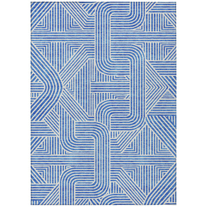 Tabselect Home Line 8' X 10' Blue And Ivory Abstract Washable Indoor Outdoor Area Rug