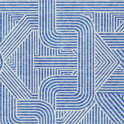 Tabselect Home Line 8' X 10' Blue And Ivory Abstract Washable Indoor Outdoor Area Rug