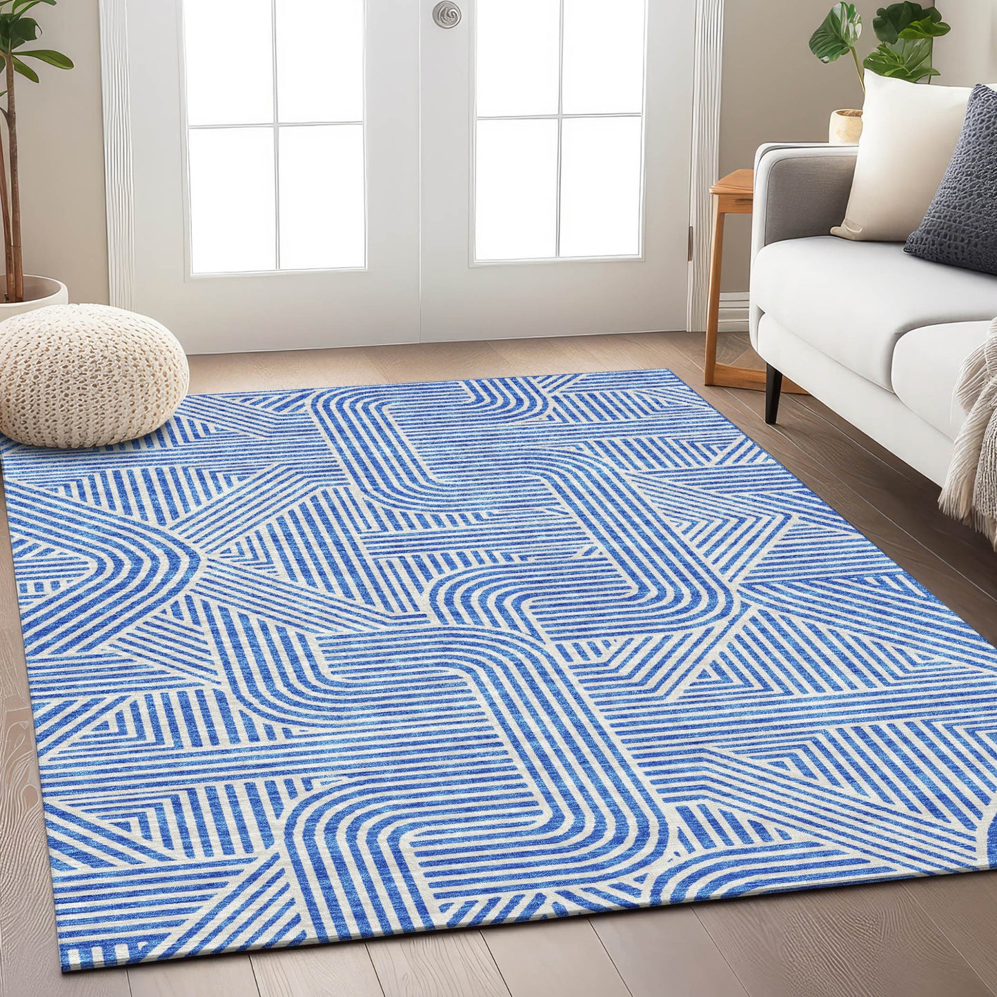Tabselect Home Line 8' X 10' Blue And Ivory Abstract Washable Indoor Outdoor Area Rug