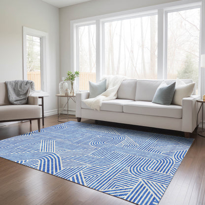 Tabselect Home Line 8' X 10' Blue And Ivory Abstract Washable Indoor Outdoor Area Rug