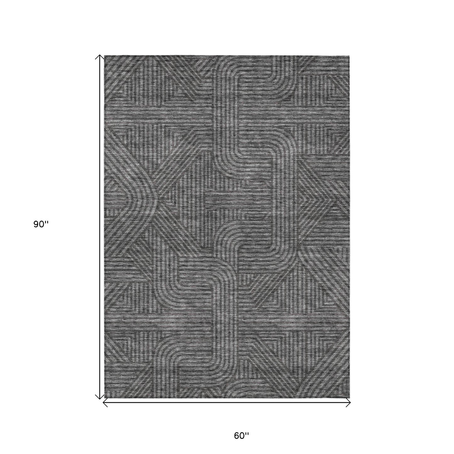 Tabselect Home Line 5' X 8' Charcoal And Gray Abstract Washable Indoor Outdoor Area Rug