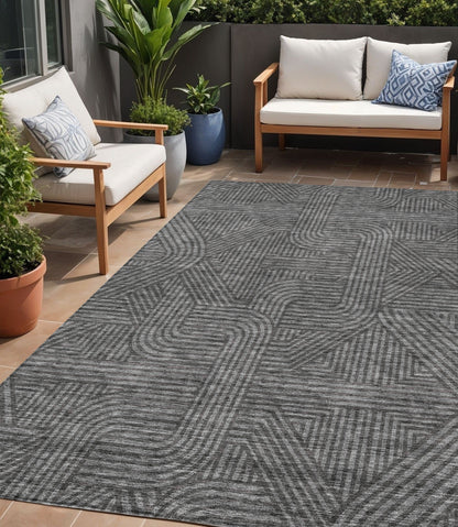 Tabselect Home Line 5' X 8' Charcoal And Gray Abstract Washable Indoor Outdoor Area Rug
