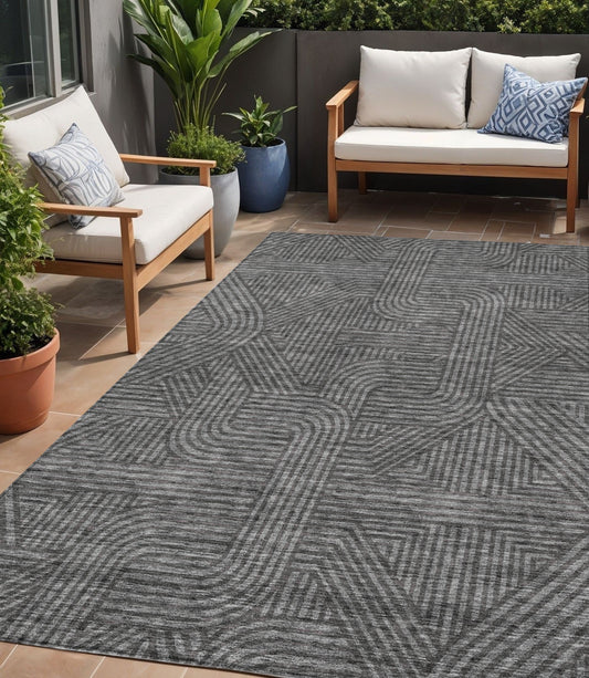 Tabselect Home Line 5' X 8' Charcoal And Gray Abstract Washable Indoor Outdoor Area Rug