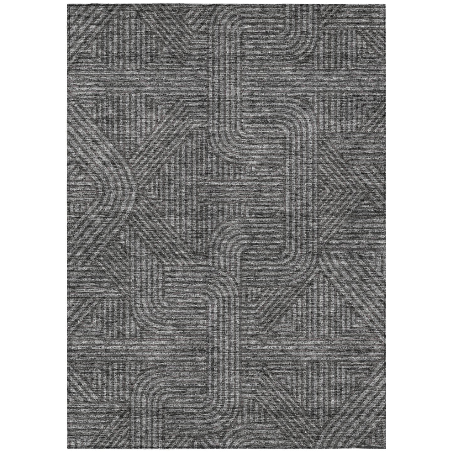 Tabselect Home Line 5' X 8' Charcoal And Gray Abstract Washable Indoor Outdoor Area Rug