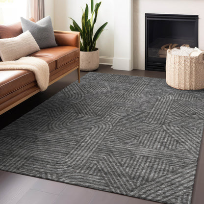 Tabselect Home Line 5' X 8' Charcoal And Gray Abstract Washable Indoor Outdoor Area Rug