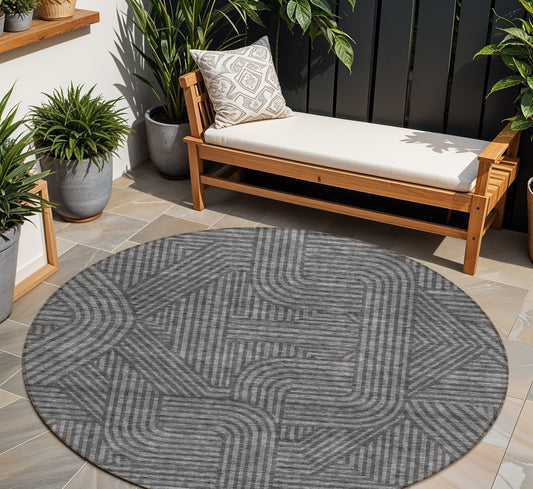 Tabselect Home Line 8' Charcoal And Gray Round Abstract Washable Indoor Outdoor Area Rug