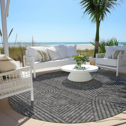 Tabselect Home Line 8' Charcoal And Gray Round Abstract Washable Indoor Outdoor Area Rug