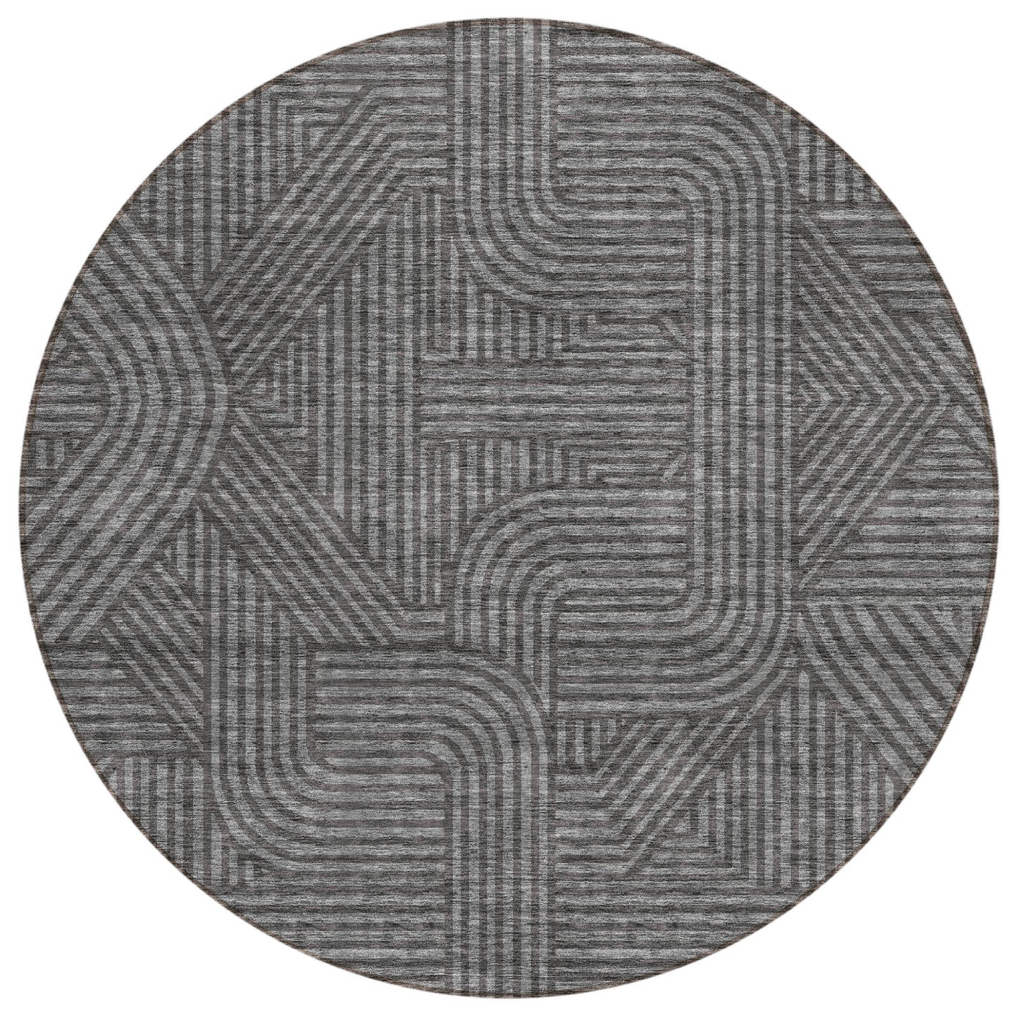 Tabselect Home Line 8' Charcoal And Gray Round Abstract Washable Indoor Outdoor Area Rug