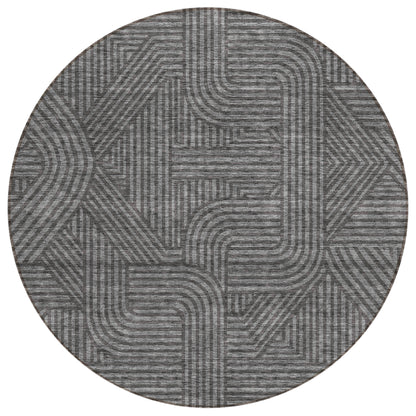 Tabselect Home Line 8' Charcoal And Gray Round Abstract Washable Indoor Outdoor Area Rug