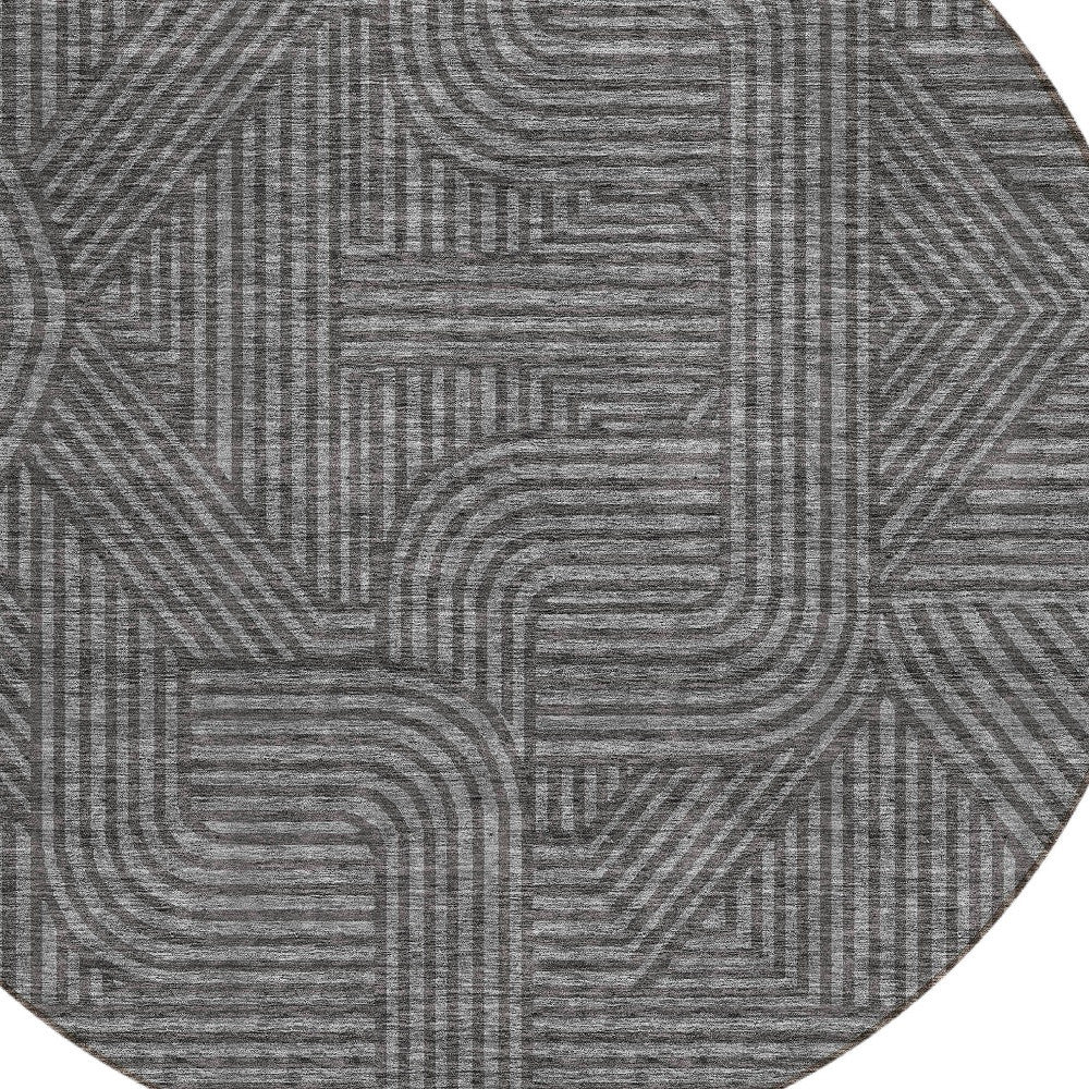 Tabselect Home Line 8' Charcoal And Gray Round Abstract Washable Indoor Outdoor Area Rug