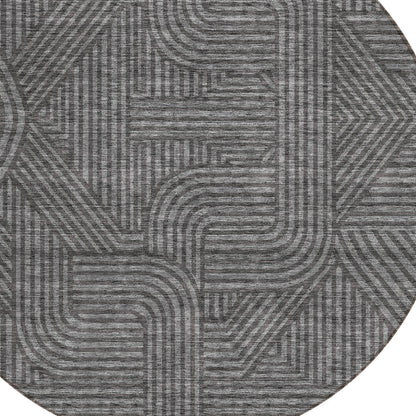 Tabselect Home Line 8' Charcoal And Gray Round Abstract Washable Indoor Outdoor Area Rug