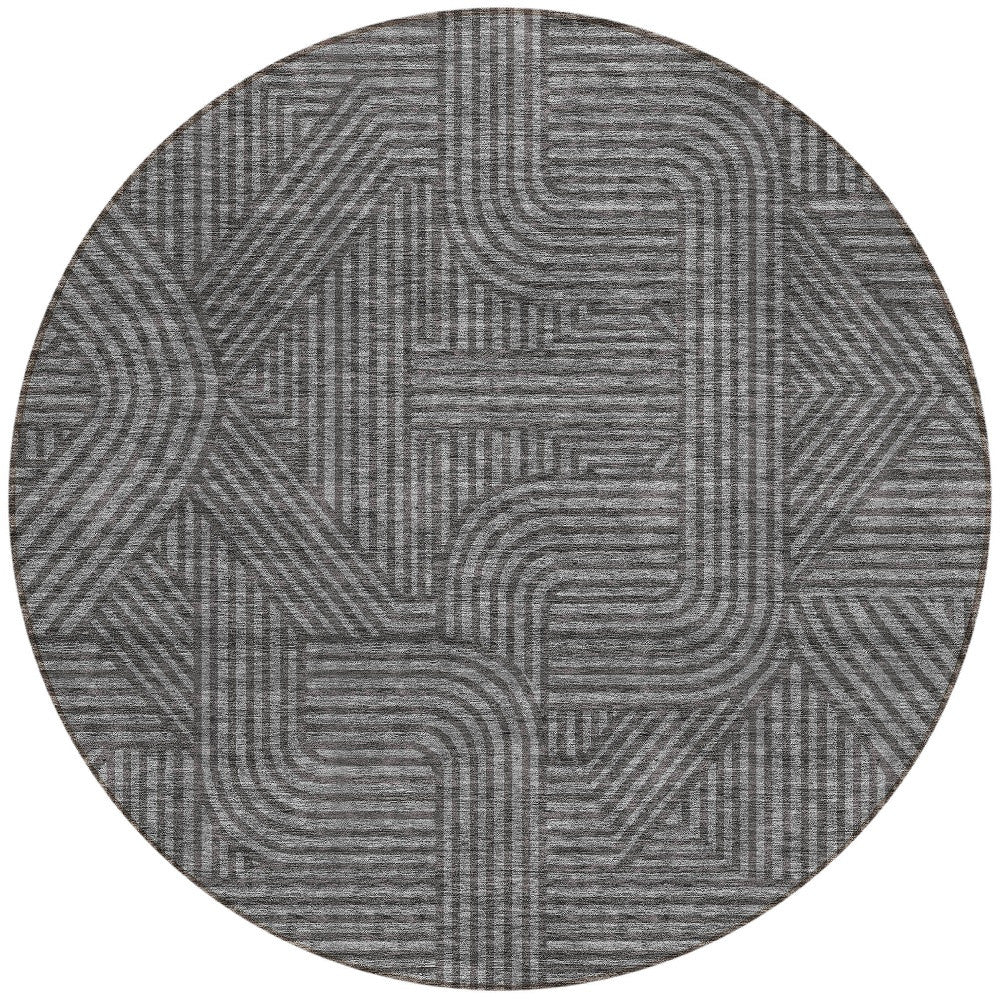 Tabselect Home Line 8' Charcoal And Gray Round Abstract Washable Indoor Outdoor Area Rug