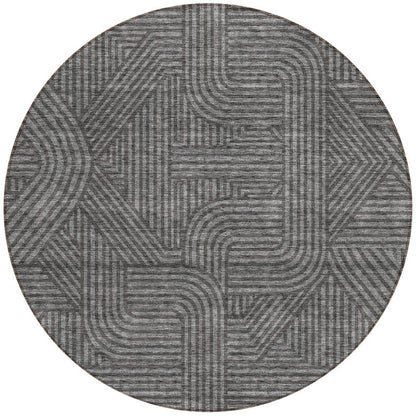 Tabselect Home Line 8' Charcoal And Gray Round Abstract Washable Indoor Outdoor Area Rug