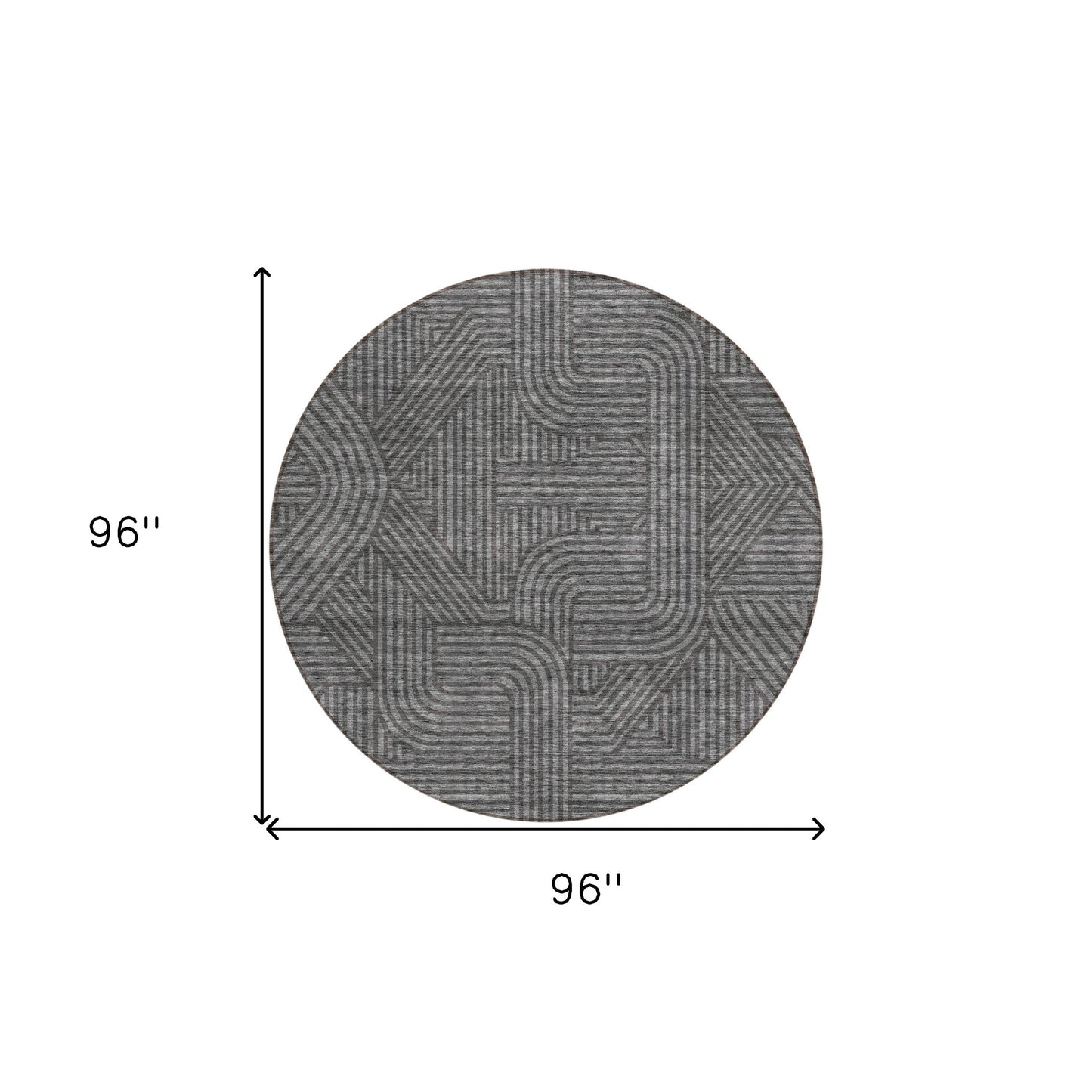 Tabselect Home Line 8' Charcoal And Gray Round Abstract Washable Indoor Outdoor Area Rug