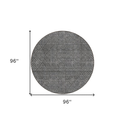 Tabselect Home Line 8' Charcoal And Gray Round Abstract Washable Indoor Outdoor Area Rug