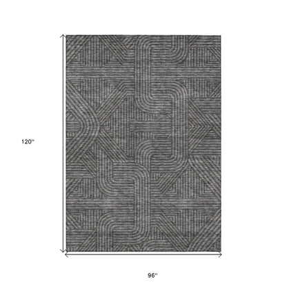 Tabselect Home Line 8' X 10' Charcoal And Gray Abstract Washable Indoor Outdoor Area Rug