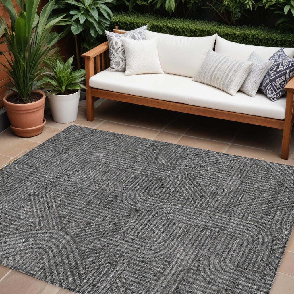 Tabselect Home Line 8' X 10' Charcoal And Gray Abstract Washable Indoor Outdoor Area Rug