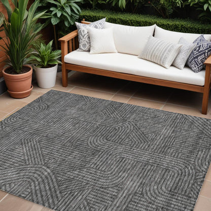 Tabselect Home Line 8' X 10' Charcoal And Gray Abstract Washable Indoor Outdoor Area Rug