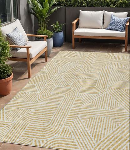 Tabselect Home Line 5' X 8' Gold And Beige Abstract Washable Indoor Outdoor Area Rug