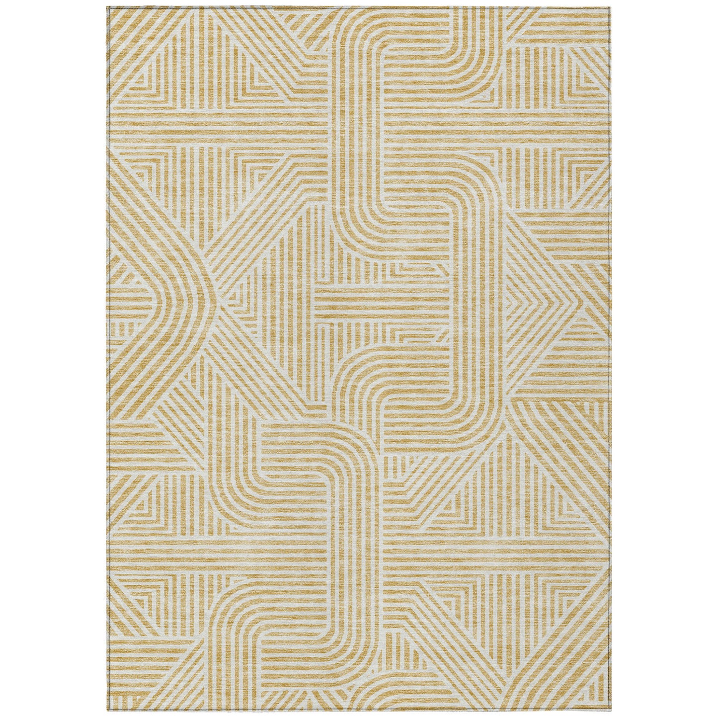 Tabselect Home Line 5' X 8' Gold And Beige Abstract Washable Indoor Outdoor Area Rug