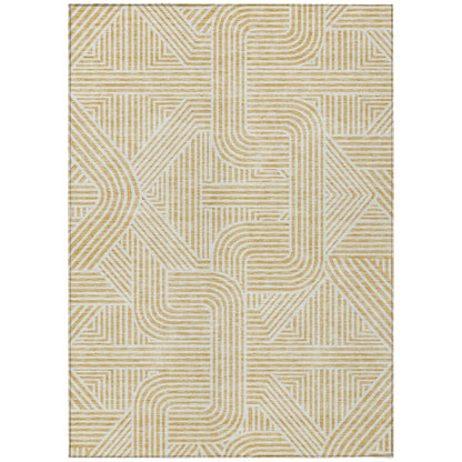 Tabselect Home Line 5' X 8' Gold And Beige Abstract Washable Indoor Outdoor Area Rug