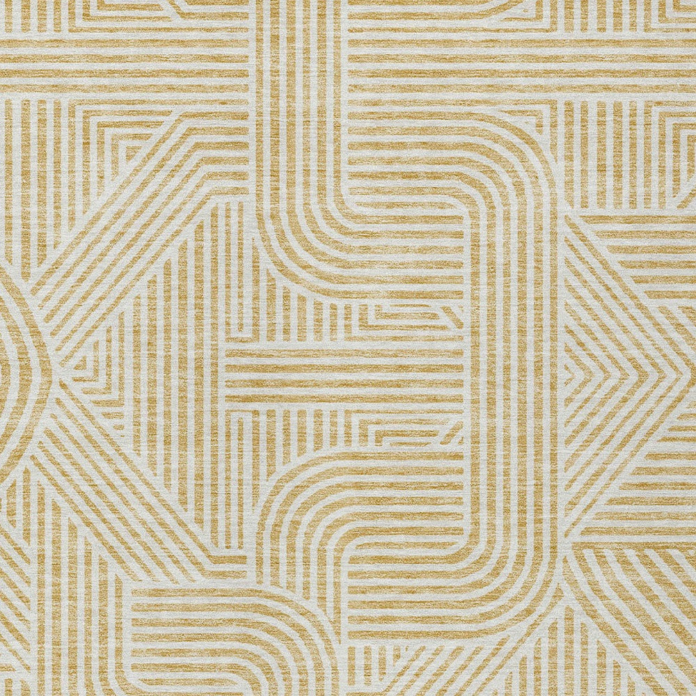 Tabselect Home Line 5' X 8' Gold And Beige Abstract Washable Indoor Outdoor Area Rug