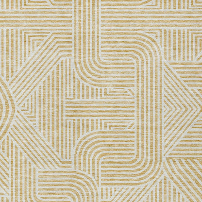 Tabselect Home Line 5' X 8' Gold And Beige Abstract Washable Indoor Outdoor Area Rug