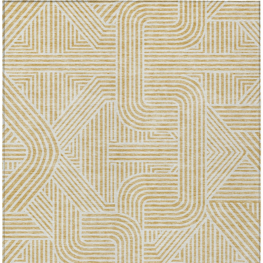 Tabselect Home Line 5' X 8' Gold And Beige Abstract Washable Indoor Outdoor Area Rug