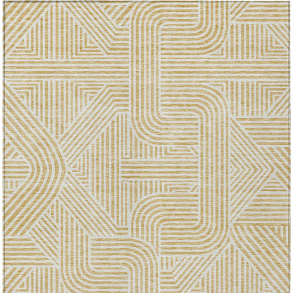 Tabselect Home Line 5' X 8' Gold And Beige Abstract Washable Indoor Outdoor Area Rug