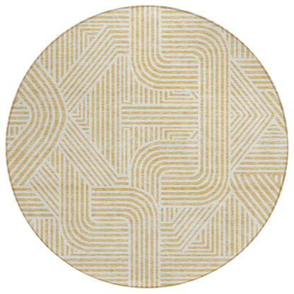 Tabselect Home Line 8' Gold And Beige Round Abstract Washable Indoor Outdoor Area Rug