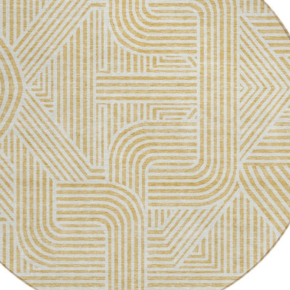 Tabselect Home Line 8' Gold And Beige Round Abstract Washable Indoor Outdoor Area Rug