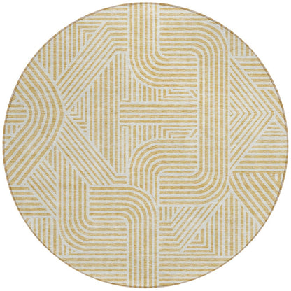 Tabselect Home Line 8' Gold And Beige Round Abstract Washable Indoor Outdoor Area Rug