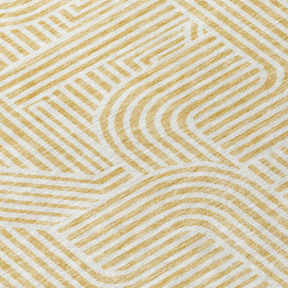 Tabselect Home Line 8' Gold And Beige Round Abstract Washable Indoor Outdoor Area Rug