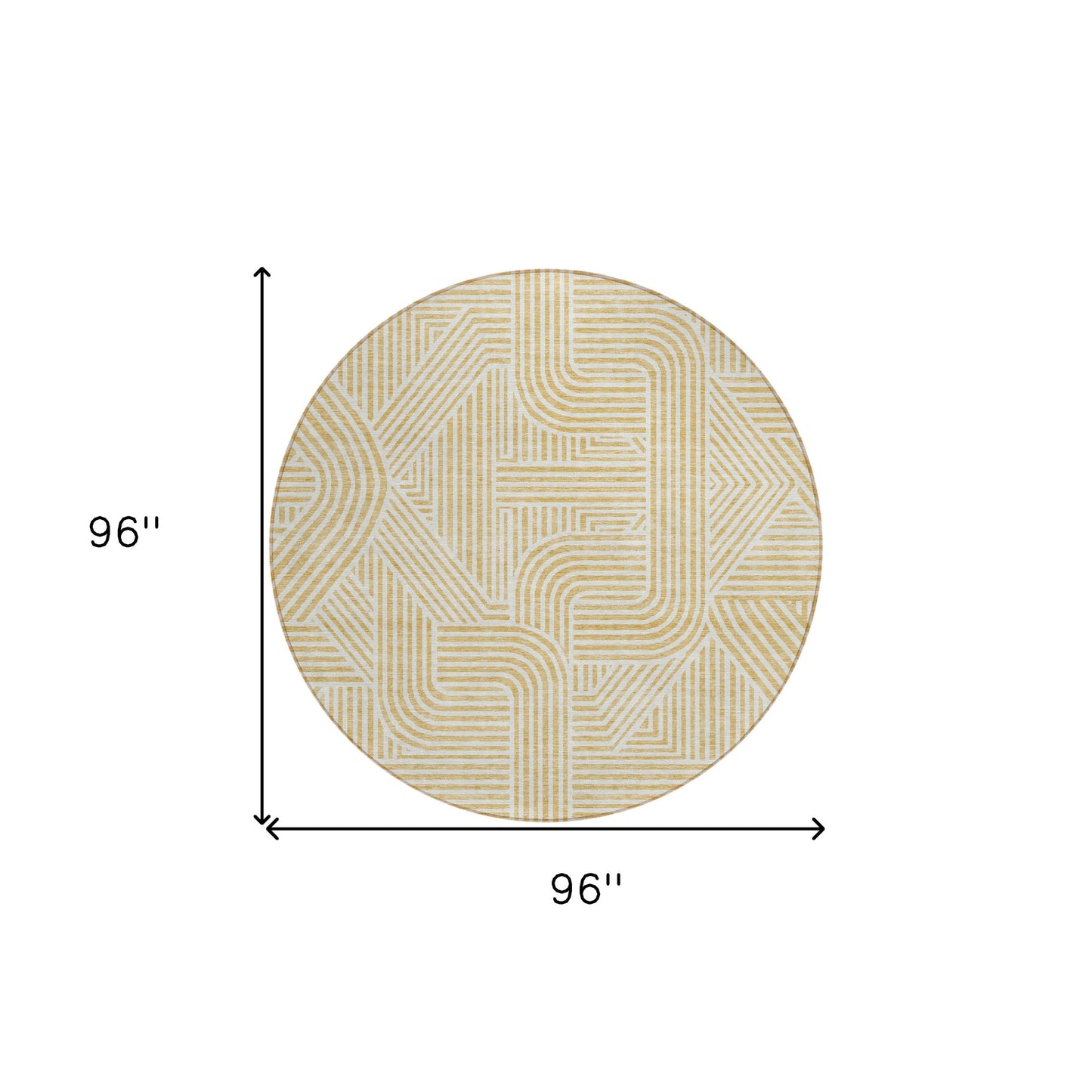 Tabselect Home Line 8' Gold And Beige Round Abstract Washable Indoor Outdoor Area Rug
