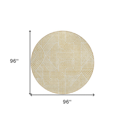 Tabselect Home Line 8' Gold And Beige Round Abstract Washable Indoor Outdoor Area Rug